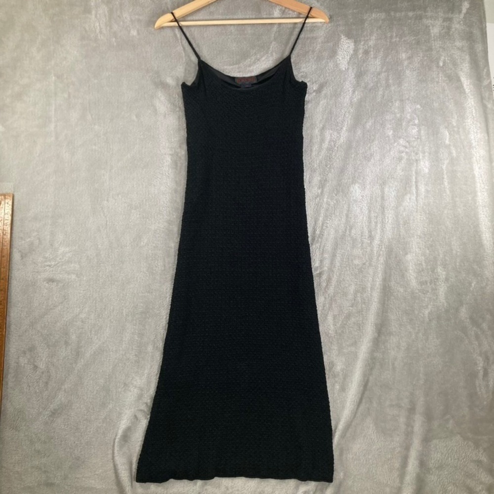 Ralph Lauren M Hand Knit Black Crochet Maxi Dress Spaghetti Strap Women Classic